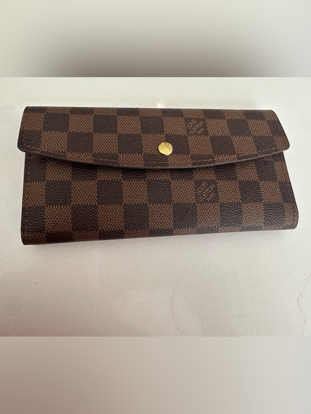Checkered Brown Flap Wallet with Gold Snap